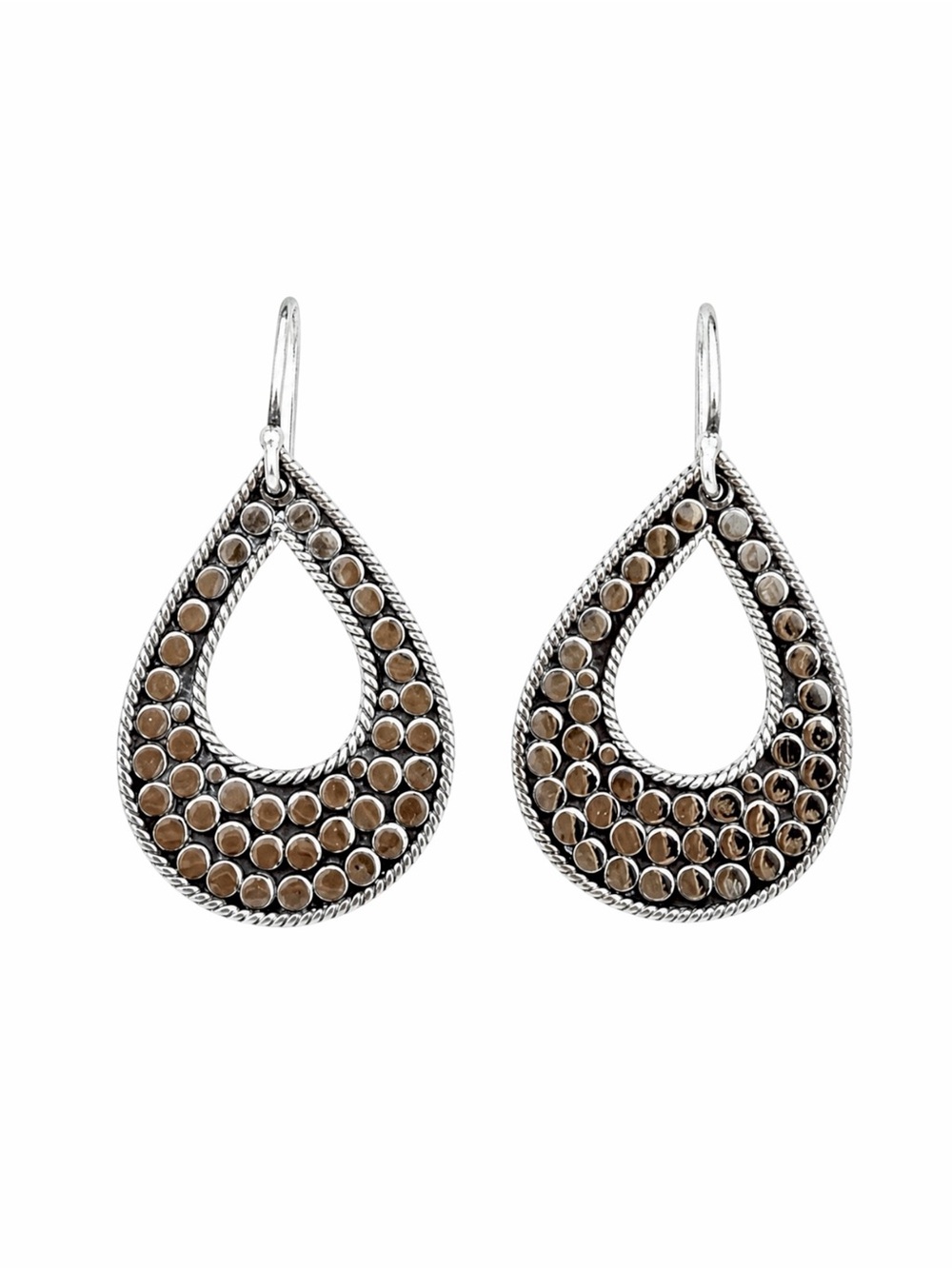 Anna Beck – Teardrop Dangle Earrings Brown Stone Silver Tone – Sz. OS